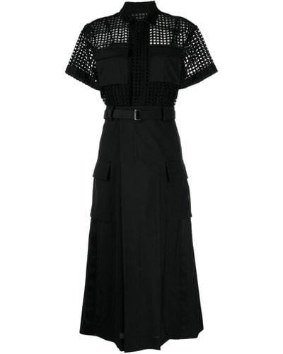 Sacai Perforated-layer Midi Dress - Black