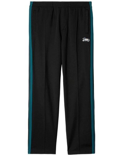 Burberry Duck-Embroidered Side-Stripe Track Trousers - Black