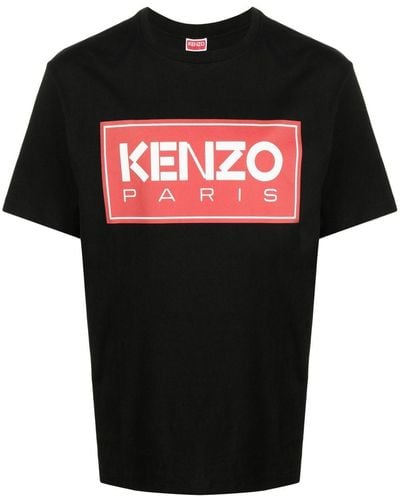 KENZO T-shirt in jersey di cotone con logo - Nero