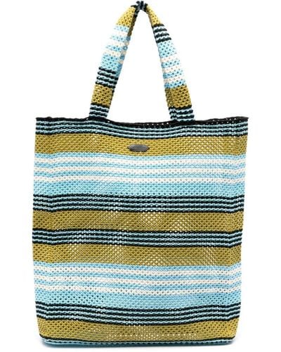 Lanvin Striped Crochet Cotton Tote Bag - Blue