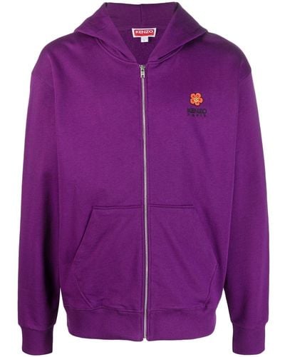 KENZO Logo-embroidery Zip-up Hoodie - Purple