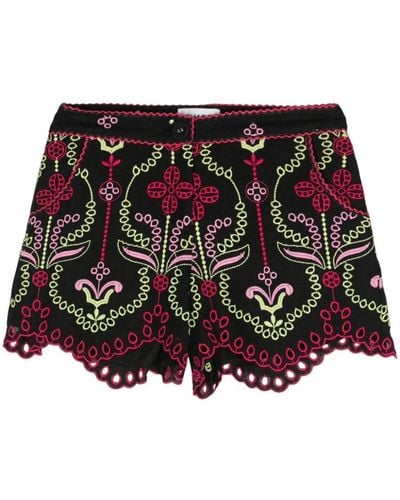 Charo Ruiz Mason Floral-embroidered Shorts - ブラック