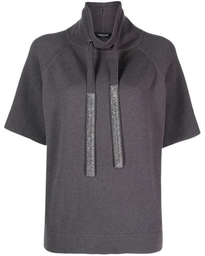 Fabiana Filippi Hoodie nervuré à manches courtes - Noir