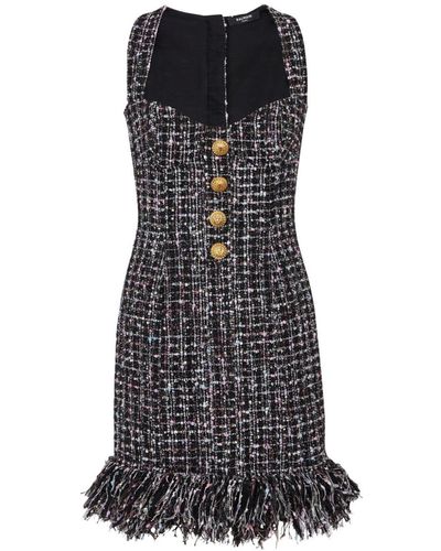 Balmain Button-embellished Tweed Minidress - Black