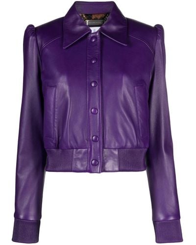 Philipp Plein Softy Leather Bomber Jacket - Purple