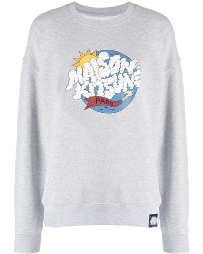 Maison Kitsuné Katoenen Sweater Met Logoprint - Grijs
