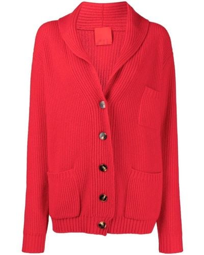 Cashmere In Love Ribbed-knit Buttoned Cardigan - Red