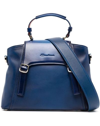Santoni Medium Logo-debossed Tote Bag - Blue