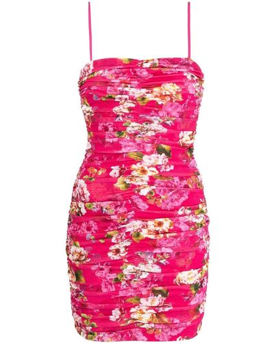 L'Agence Floral Print Ruched Mini Dress - Pink