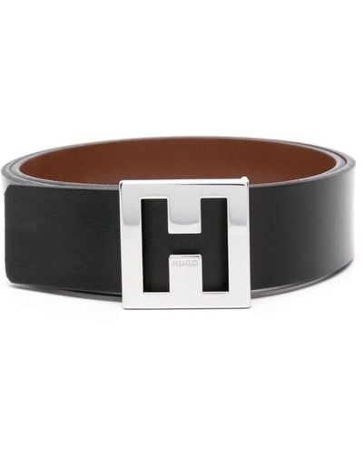 HUGO Logo-buckle Leather Belt - Black