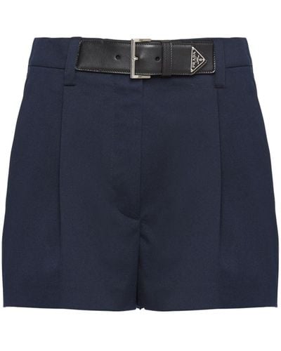 Prada Kurze Gabardine-Shorts mit Falten - Blau