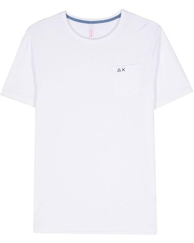 Sun 68 T-shirt en coton à logo brodé - Blanc