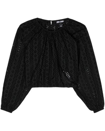DKNY Broderie-anglaise Cropped Blouse - Black