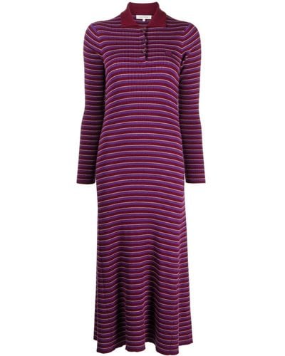 Maison Kitsuné Fox-patch Striped Midi Dress - Purple
