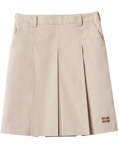 Miu Miu Pleated Gabardine Skirt - Natural