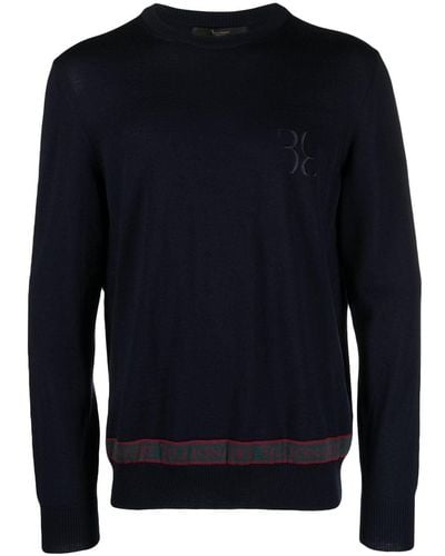 Billionaire Ls Logo-embroidered Wool-silk Sweater - Blue