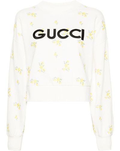Gucci Logo Floral-embroidered Sweatshirt - White
