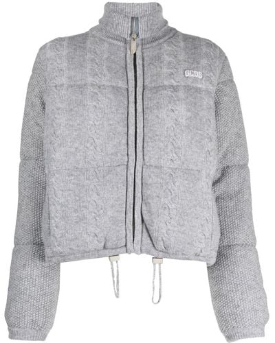 Gcds Cable-knit Zip-up Bomber Jacket - Gray