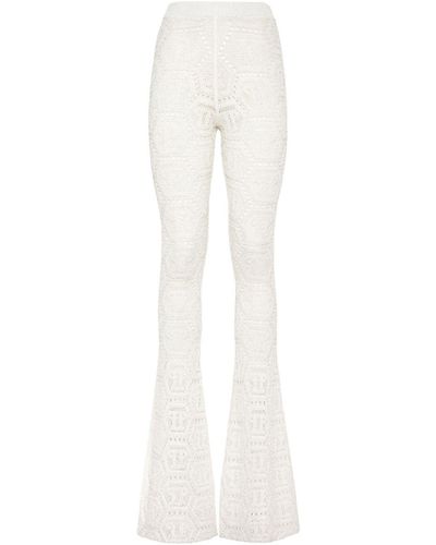 Philipp Plein Monogram Lurex Knitted Trousers - White