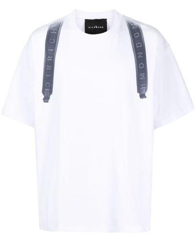 John Richmond Strikad T-Shirt mit Taschen-Print - Weiß