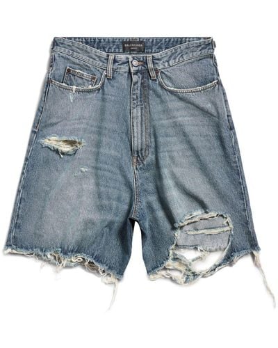 Balenciaga Jeans-Shorts in Distressed-Optik - Blau