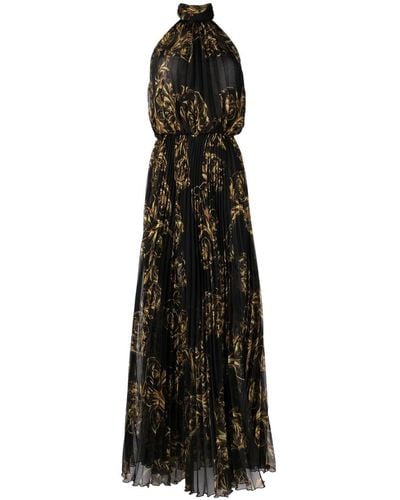 Versace Garland-print Pleated Long Dress - Black