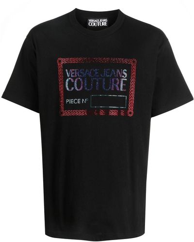 Versace Camiseta con logo de strass - Negro