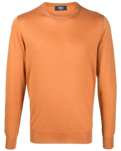 Fedeli Ribbed Crew Neck Sweater - Orange