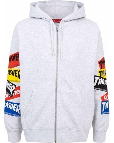Supreme X Thrasher hoodie zippé à logo imprimé - Gris