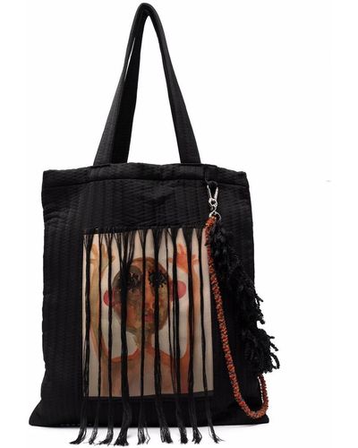 Song For The Mute Painterly-print Tassel Tote Bag - Black
