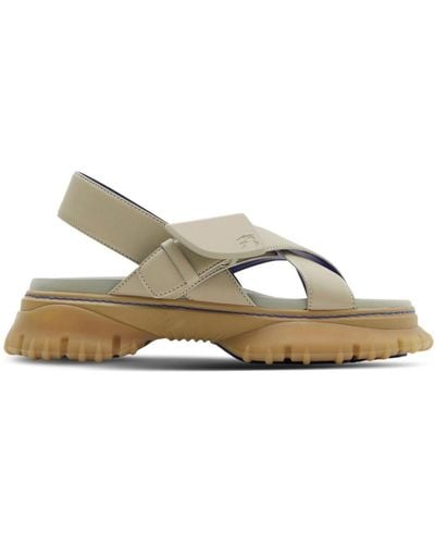 Burberry Crossover Debossed-logo Leather Sandals - Natural