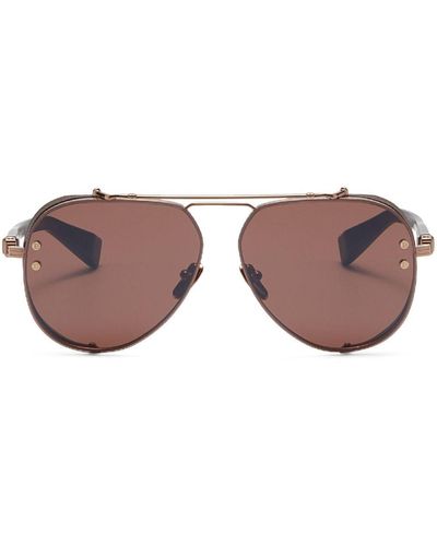 BALMAIN EYEWEAR Capitaine Pilot-frame Sunglasses - Brown