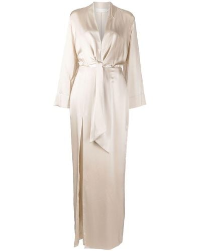 Michelle Mason Tie Front Kimono Gown - Natural
