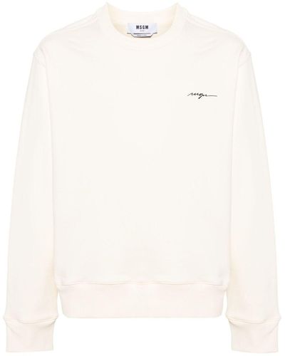 MSGM Embroidered-logo Cotton Sweatshirt - Natural