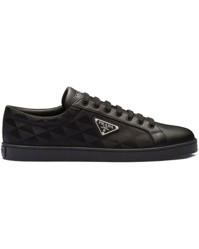 Prada Nylon Triangle Logo Low-Top Sneakers - Black