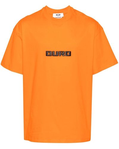 MSGM Embroidered Logo Cotton T-shirt - Orange