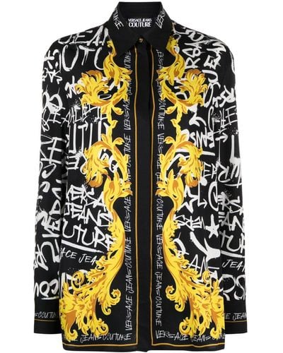 Versace Blusa con motivo Logo Couture - Amarillo