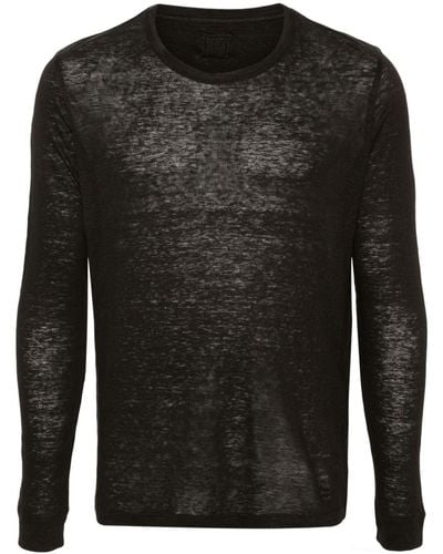 120% Lino Long-sleeves Linen T-shirt - Black