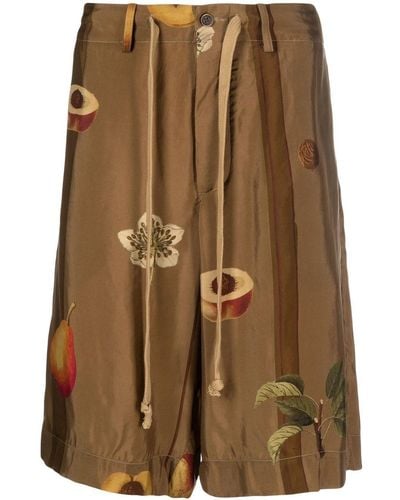 Uma Wang Pantalones cortos con motivo de frutas - Marrón