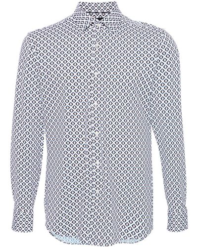 BOSS Geometric-pattern Crepe Shirt - Blue