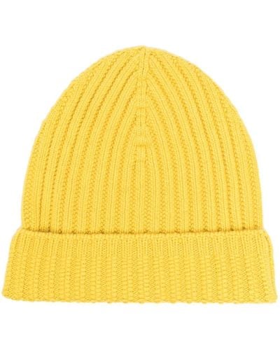 Barrie Ribbed Cashmere Beanie - Yellow