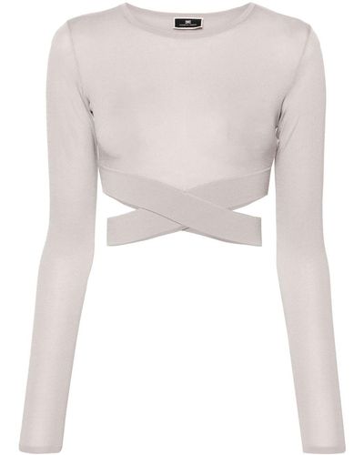 Elisabetta Franchi Cropped-Bluse mit überkreuztem Design - Grau