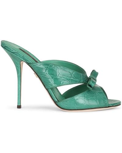 Dolce & Gabbana 105mm Bow-detail Leather Mules - Green