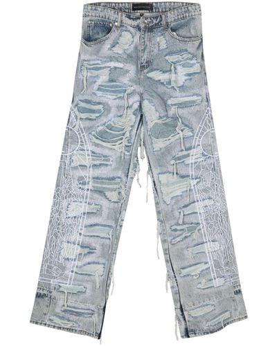 Who Decides War Distressed-finish Straight Jeans - Blue