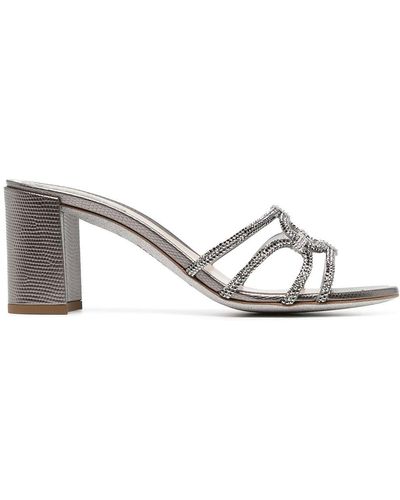 Rene Caovilla Crystal-embellished Block-heel Sandals - Grey