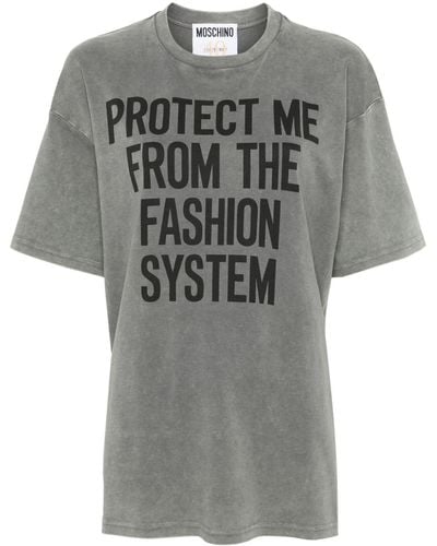 Moschino T-shirt en coton à slogan imprimé - Gris