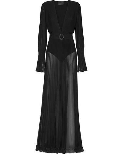 Philipp Plein Vestido semitranslúcido con diseño plisado - Negro