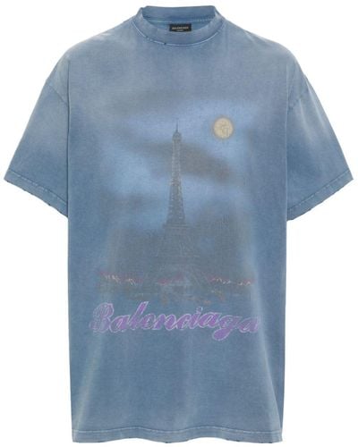 Balenciaga Paris Moon Tシャツ - ブルー