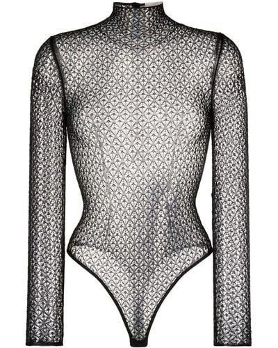 Khaite Fena Diamond-lace Bodysuit - Grey