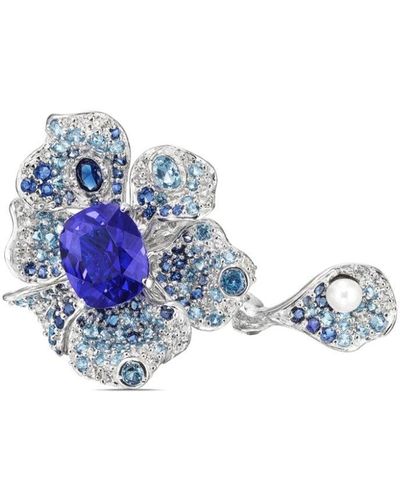 Anabela Chan 18k White Gold Vermeil Sapphire Peony Gemstone Ring - Blue